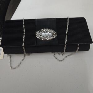 Elegant Black Clutch with Silver Chain